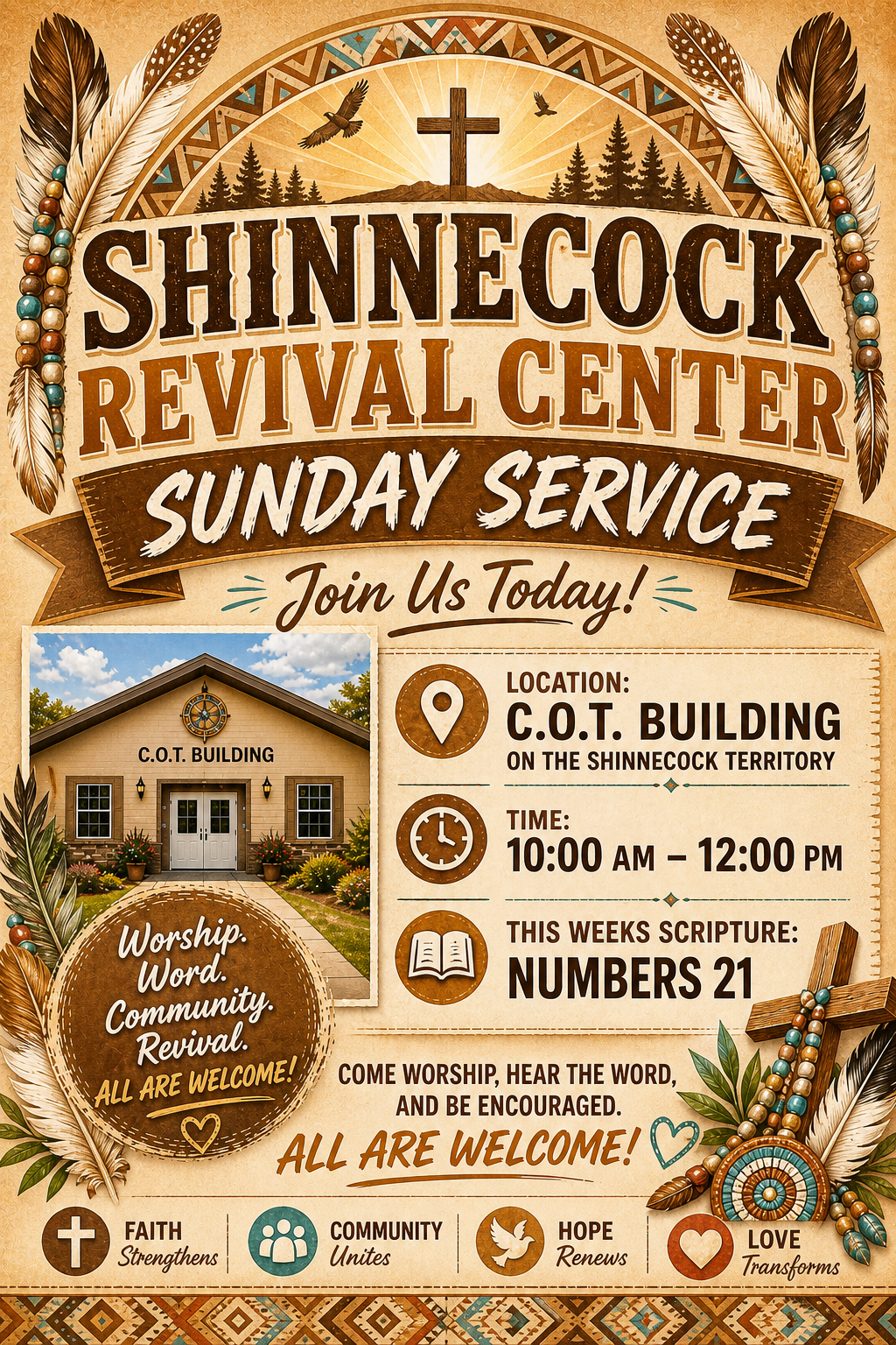 Sunday Morning Worship Service flyer — Shinnecock Revival Center